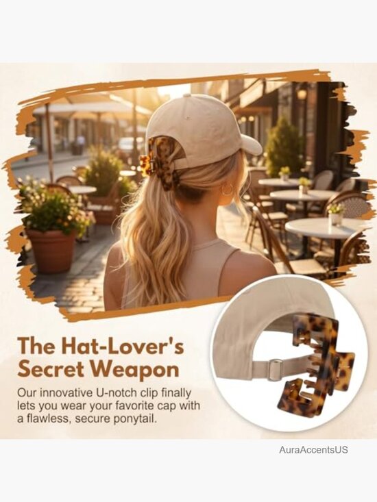 Hat-Friendly Hair Claws for Baseball Caps Non-Slip Strong Hold 4 Pcs